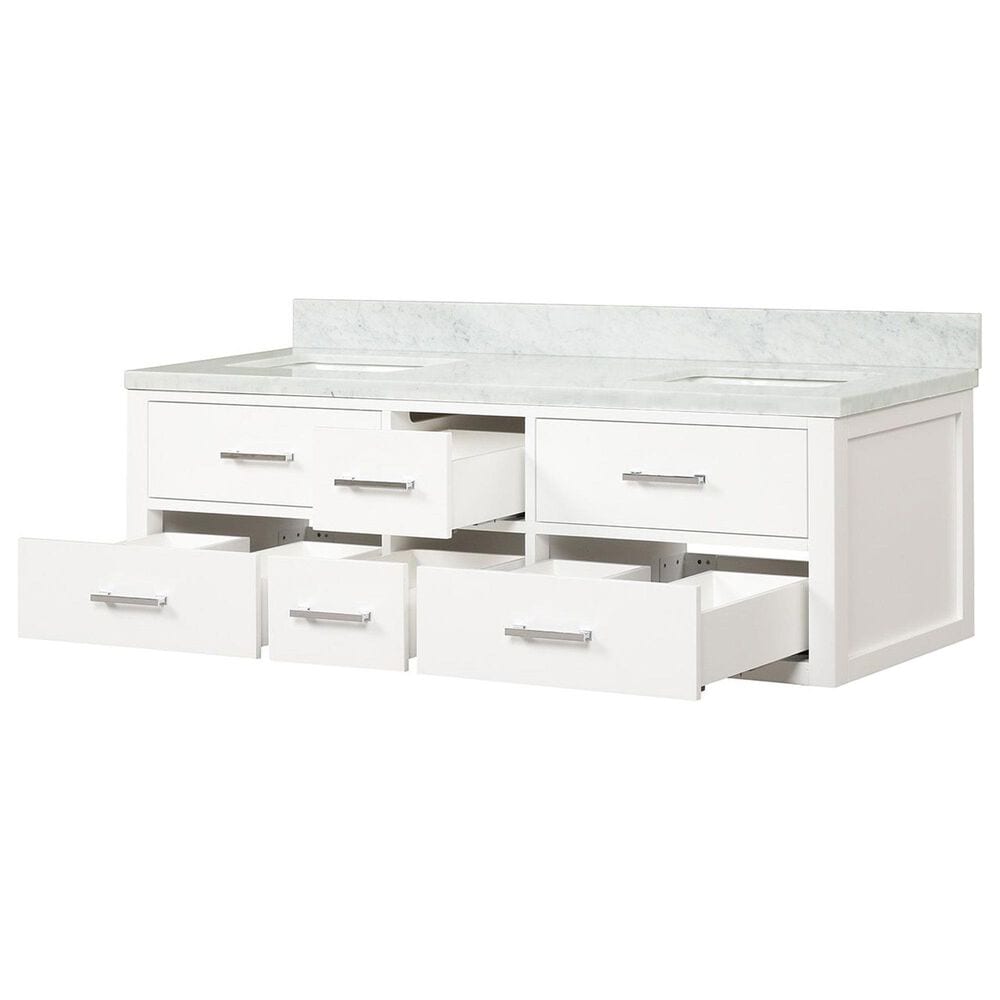 Lexora Home Castor 60" Double Bathroom Vanity in White with 2 cm White Carrara Marble Top and Rectangular Sinks, , large