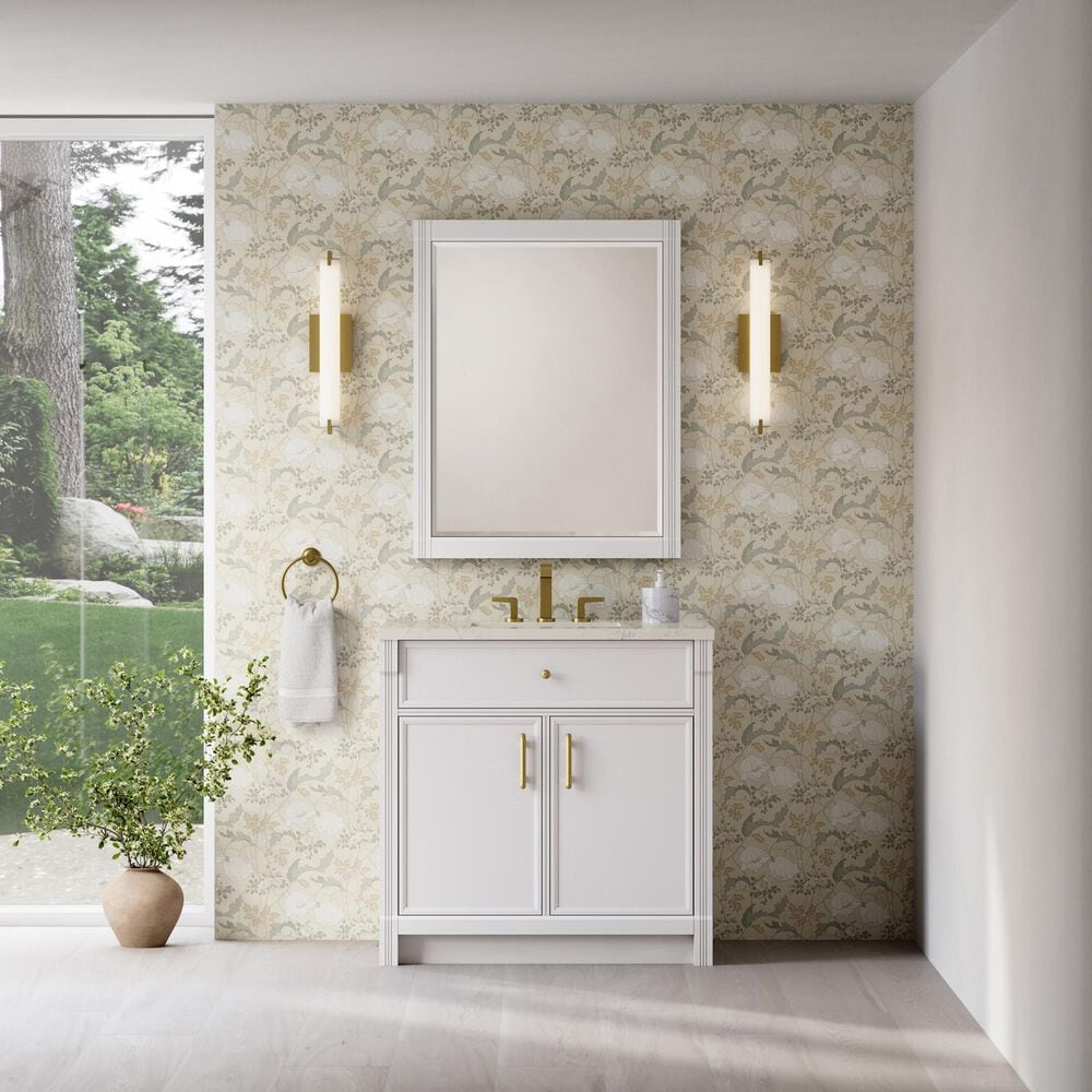 James Martin Bellshire 36" Single Bathroom Vanity in Bright White with 3 cm Siberian Silestone Top and Rectangular Sink, , large