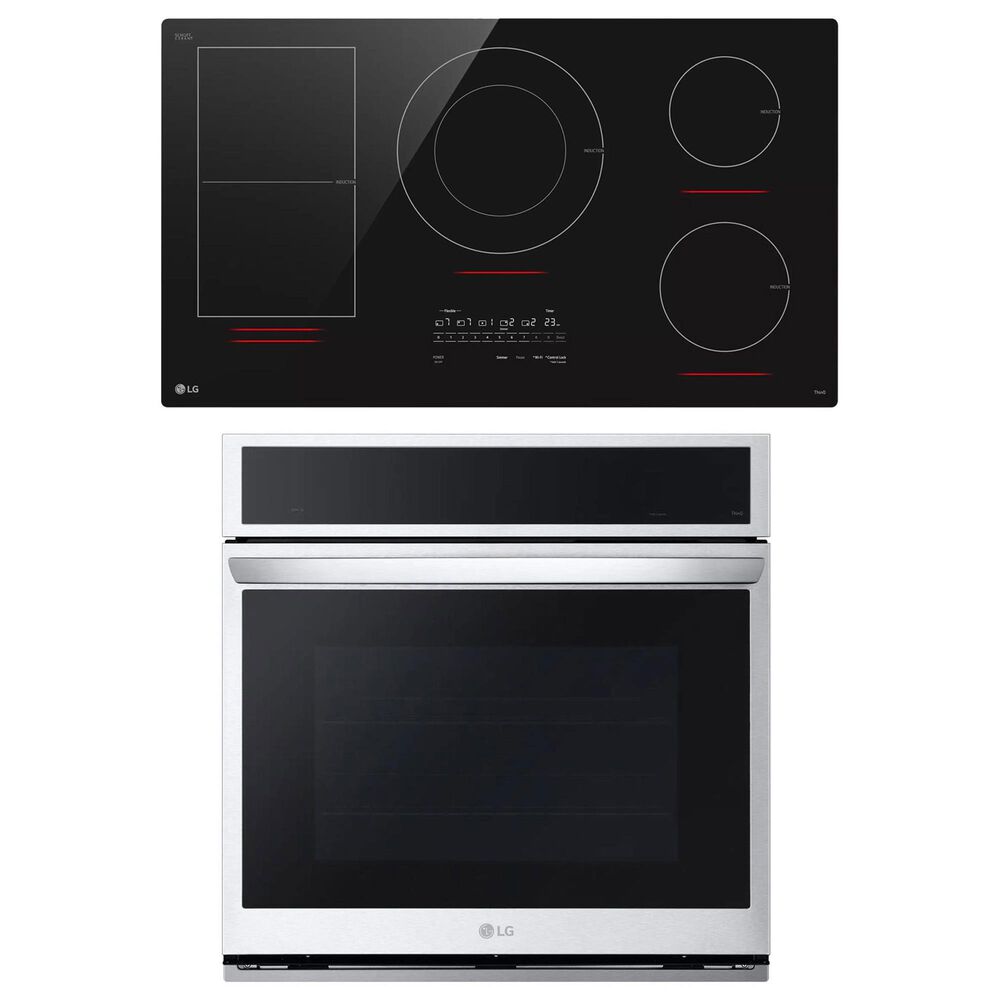 LG 2-Piece Kitchen Package with Print Proof Stainless Steel 4.7 Cu. Ft. Smart Single Wall Oven and Black 36" Induction Cooktop, , large