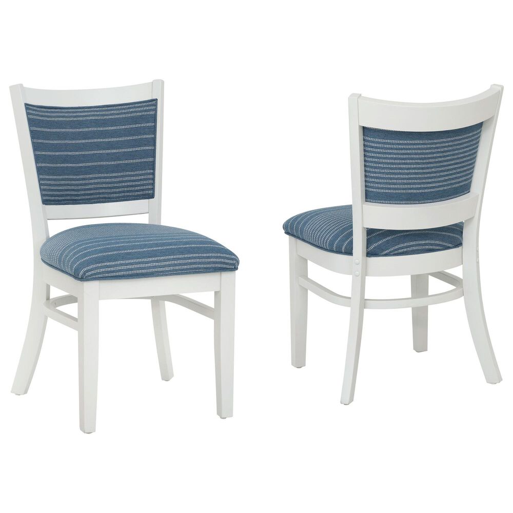 Linon Home Decor Lainey Side Chair with Blue Stripe Cushion in White (Set of 2), , large