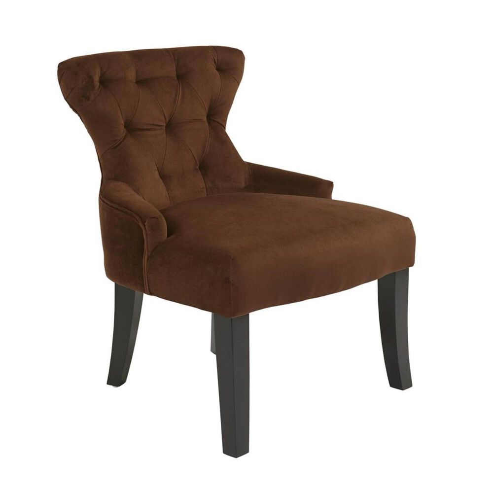 OSP Home Curves Hour Glass Accent Chair in Chocolate Velvet Fabric with Espresso Legs, , large
