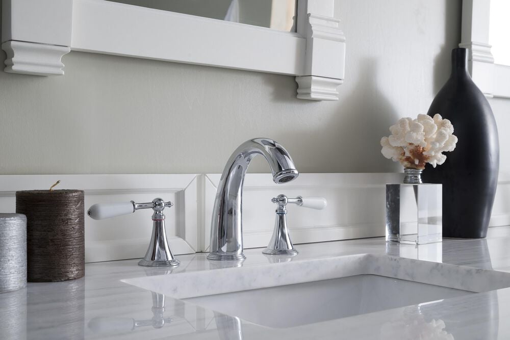 James Martin Vanities Brookfield 72&quot; Double Bathroom Vanity in Bright White with 3 cm Arctic Fall Solid Surface Top and Rectangle Sinks, , large