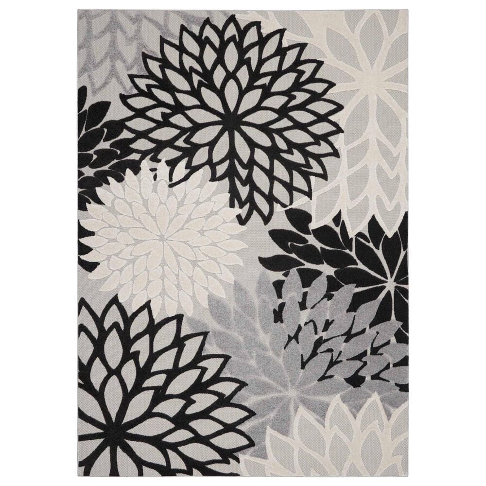 Nourison Aloha Floral 9"6" x 13" Black and White Indoor/Outdoor Area Rug, , large