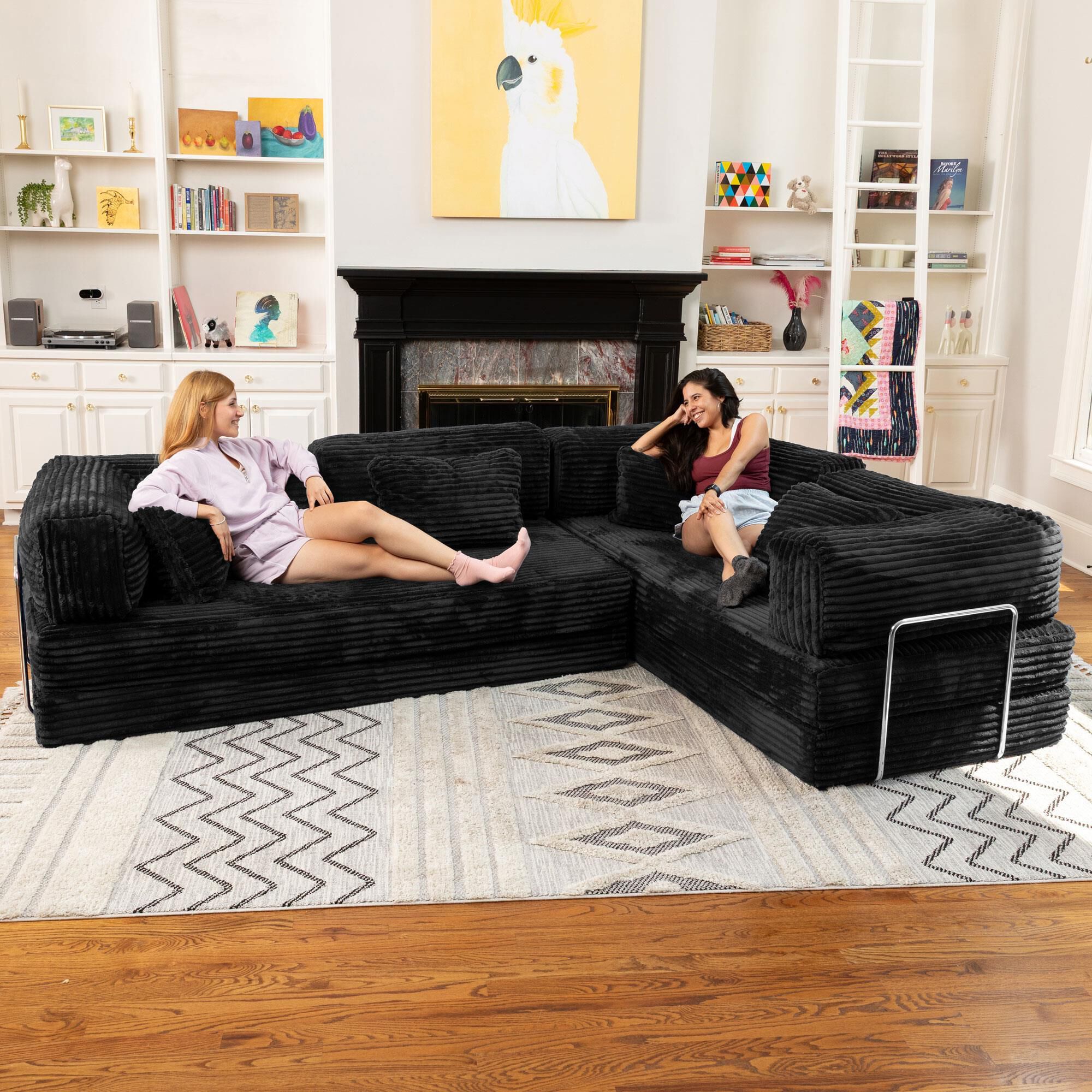 Jaxx Unsofa 2-Piece Modular Right Facing L-Shaped Sectional in Black