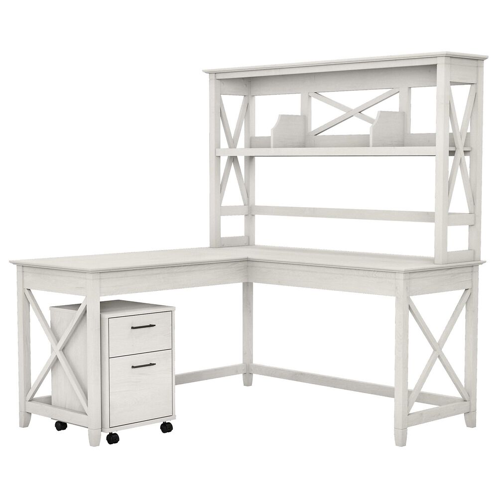 Bush Key West 2-Piece Office Desk Set with Desk and Filing Cabinet in Linen White Oak, , large