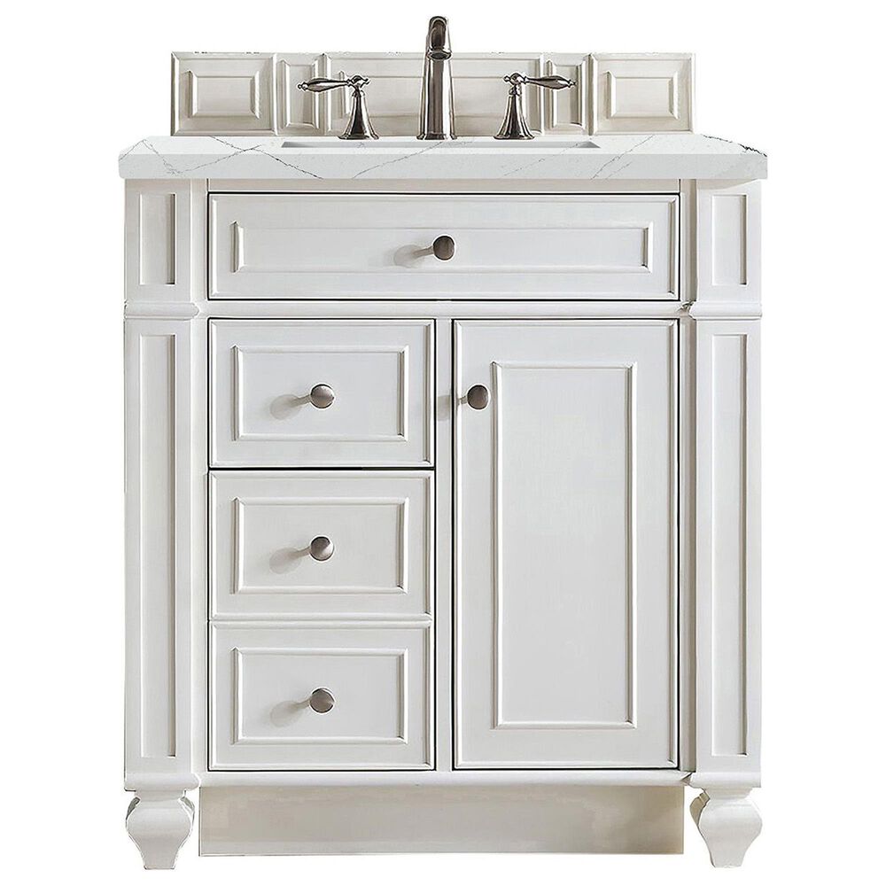 James Martin Vanities Bristol 30" Single Bathroom Vanity in Bright White with 3 cm Ethereal Noctis Quartz Top and Rectangular Sink, , large