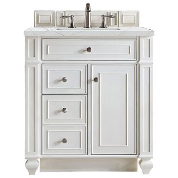 James Martin Vanities Bristol 30" Single Bathroom Vanity in Bright White with 3 cm Ethereal Noctis Quartz Top and Rectangular Sink, , large