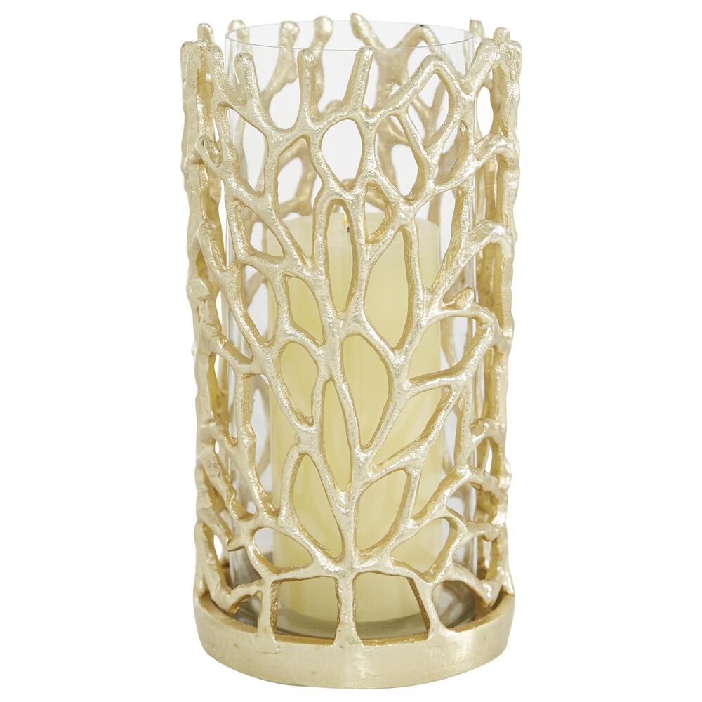 Maple and Jade 10&quot; Decorative Coral Indoor/Outdoor Candle Lantern in Satin Gold, , large