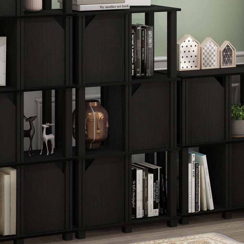 HOMLUX 4-Tier Storage Bookcase with Three Doors in Black Oak and Black, , large