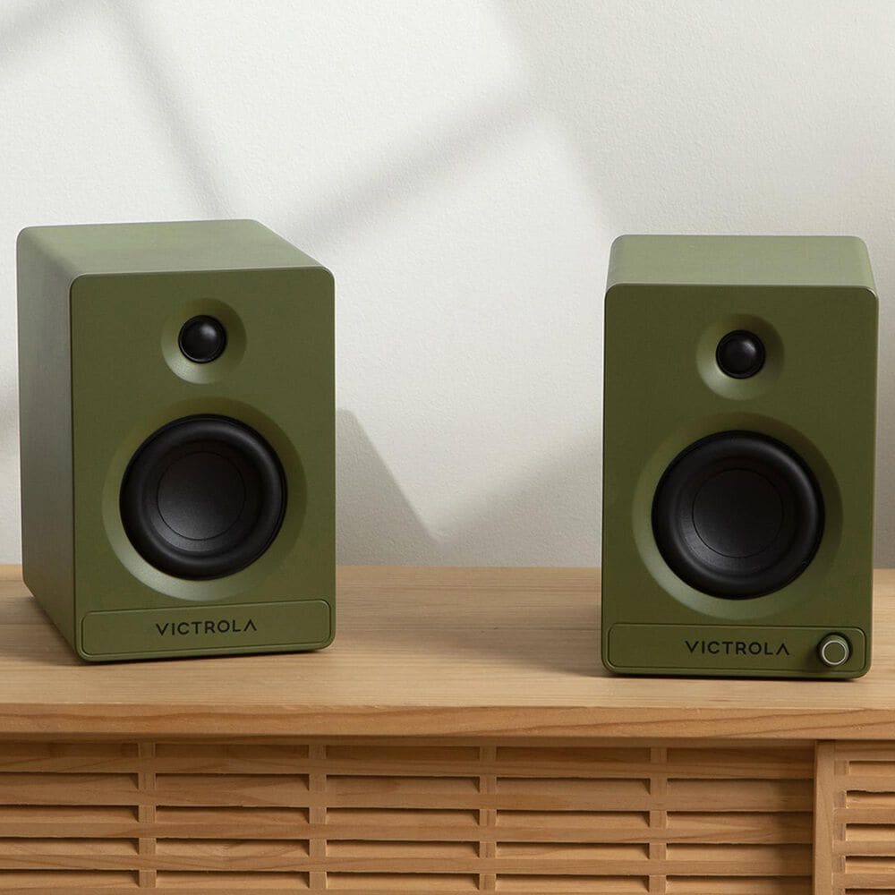 Victrola Tempo Bluetooth Bookshelf Speaker in Matte Green (Pair), , large