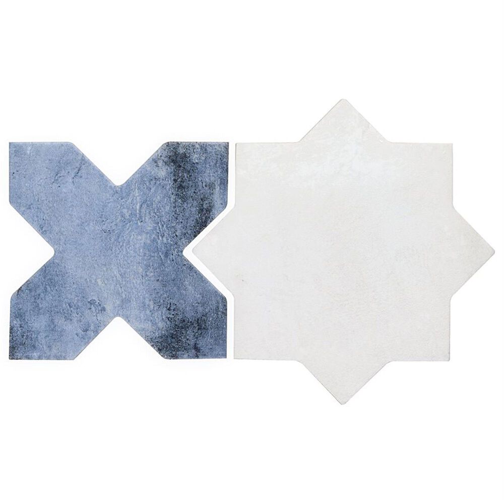 Soho Studio Malta White Star and Denim Blue Cross 6" x 6" Matte Porcelain Tile Kit, , large