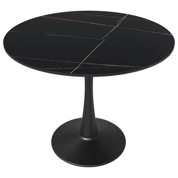Leisuremod Bristol 35" Round Dining Table with Sintered Stone Top in Black - Table Only, , large