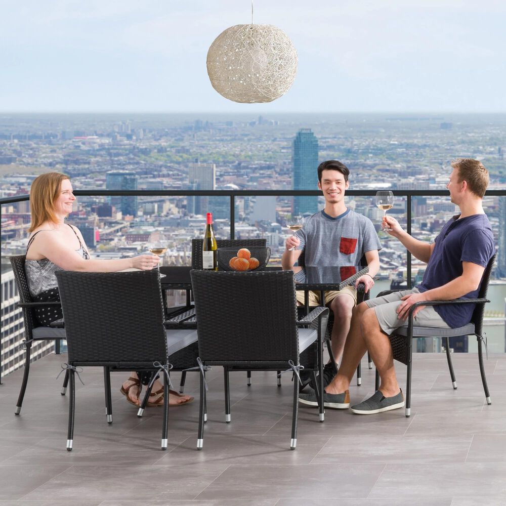 CorLiving Parksville 7-Piece Patio Dining Set in Black/Ash Gray, , large