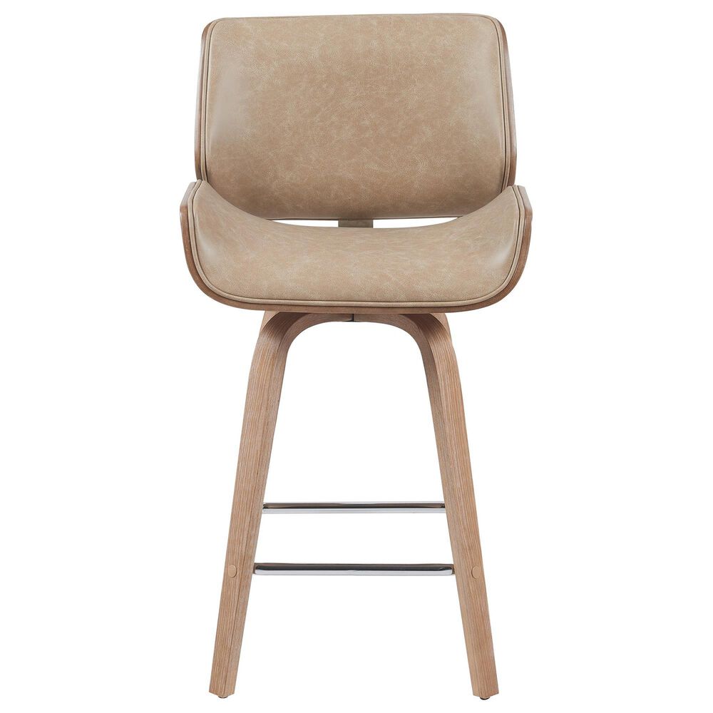 Armen Living Tyler Swivel Counter Stool with Vintage Brown Cushion in White Washed, , large
