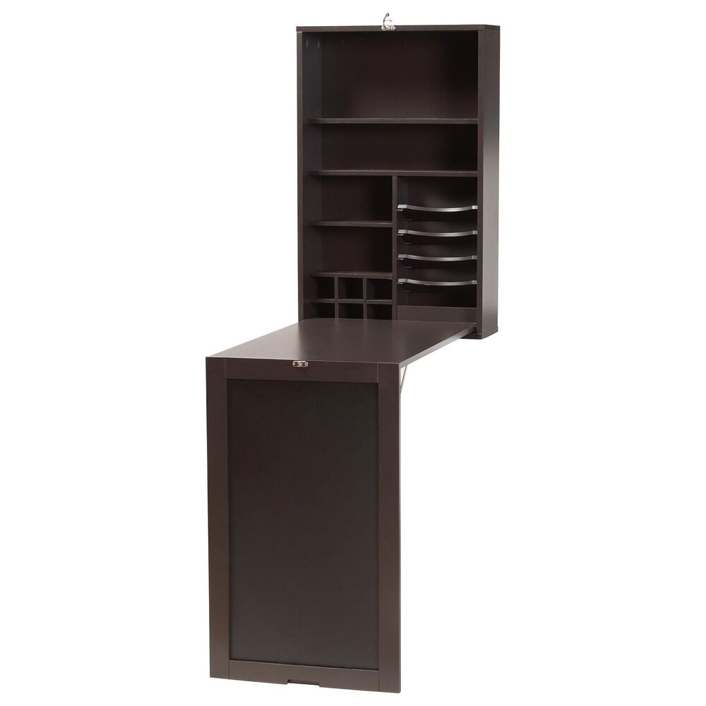 Baxton Studio Millard Wall Mount Folding Desk in Dark Brown, , large