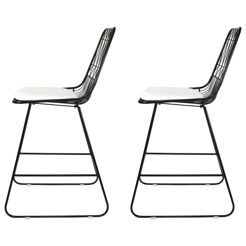 Hearth and Haven Niez Outdoor Counter Stool with Ivory Cushion in Black &#40;Set of 2&#41;, , large