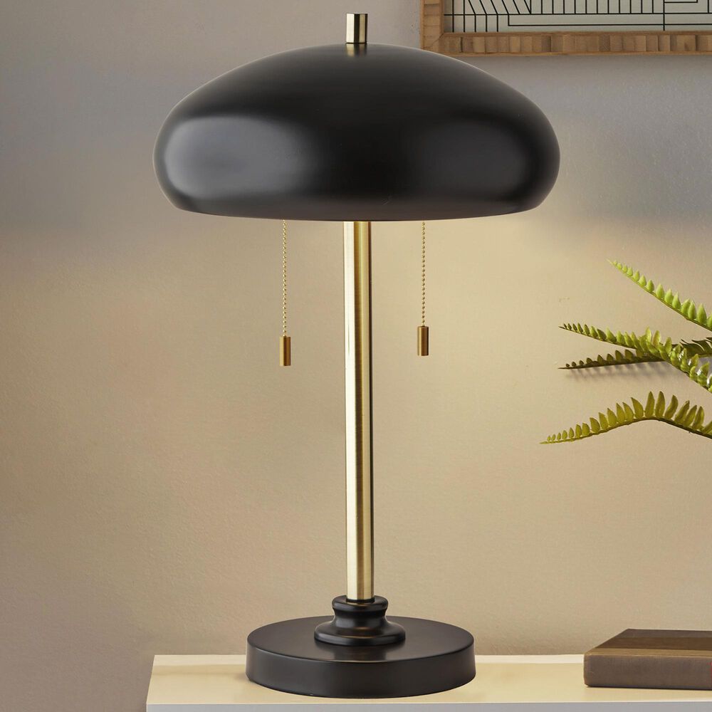Adesso Cap Table Lamp in Black and Antique Brass, , large