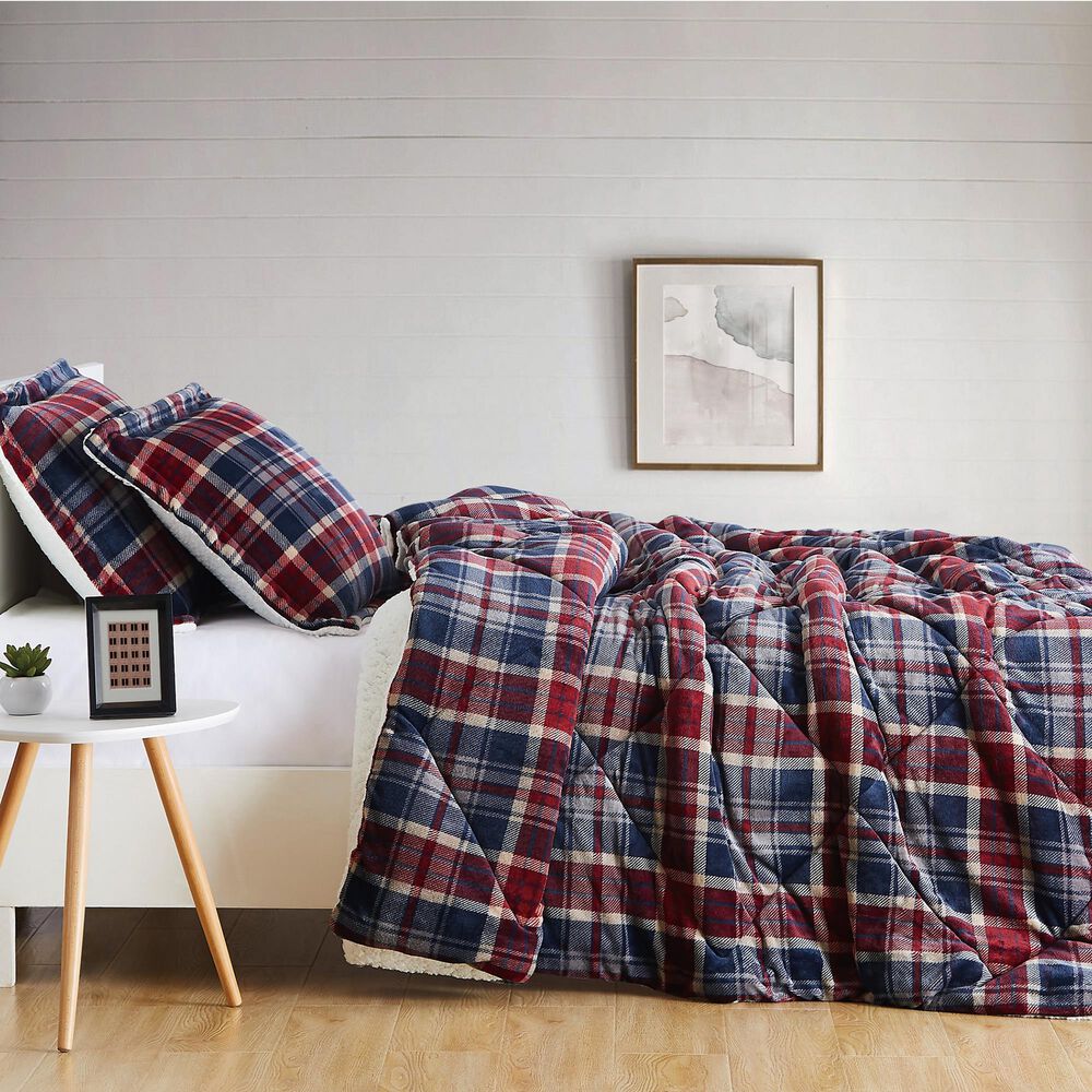 Pem America Truly Soft Cuddle Warmth 3-Piece King Comforter Set in Blue to Red Plaid, , large