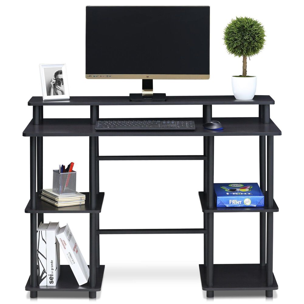 HOMLUX 45" Computer Desk with Dual Open Side Shelves in Espresso and Black, , large