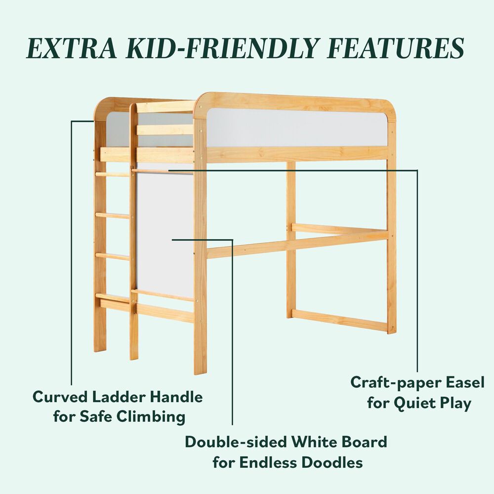 Walker Edison Adyn Twin Loft Bunk Bed with Ladder in Natural Pine, , large