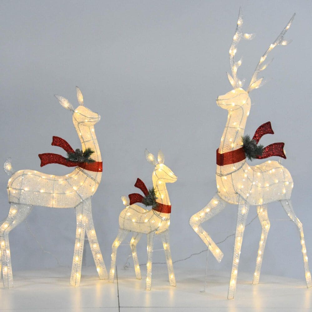 HOMLUX 3-Piece Cotton Rope Reindeer with Warm White LED Lights in White, , large