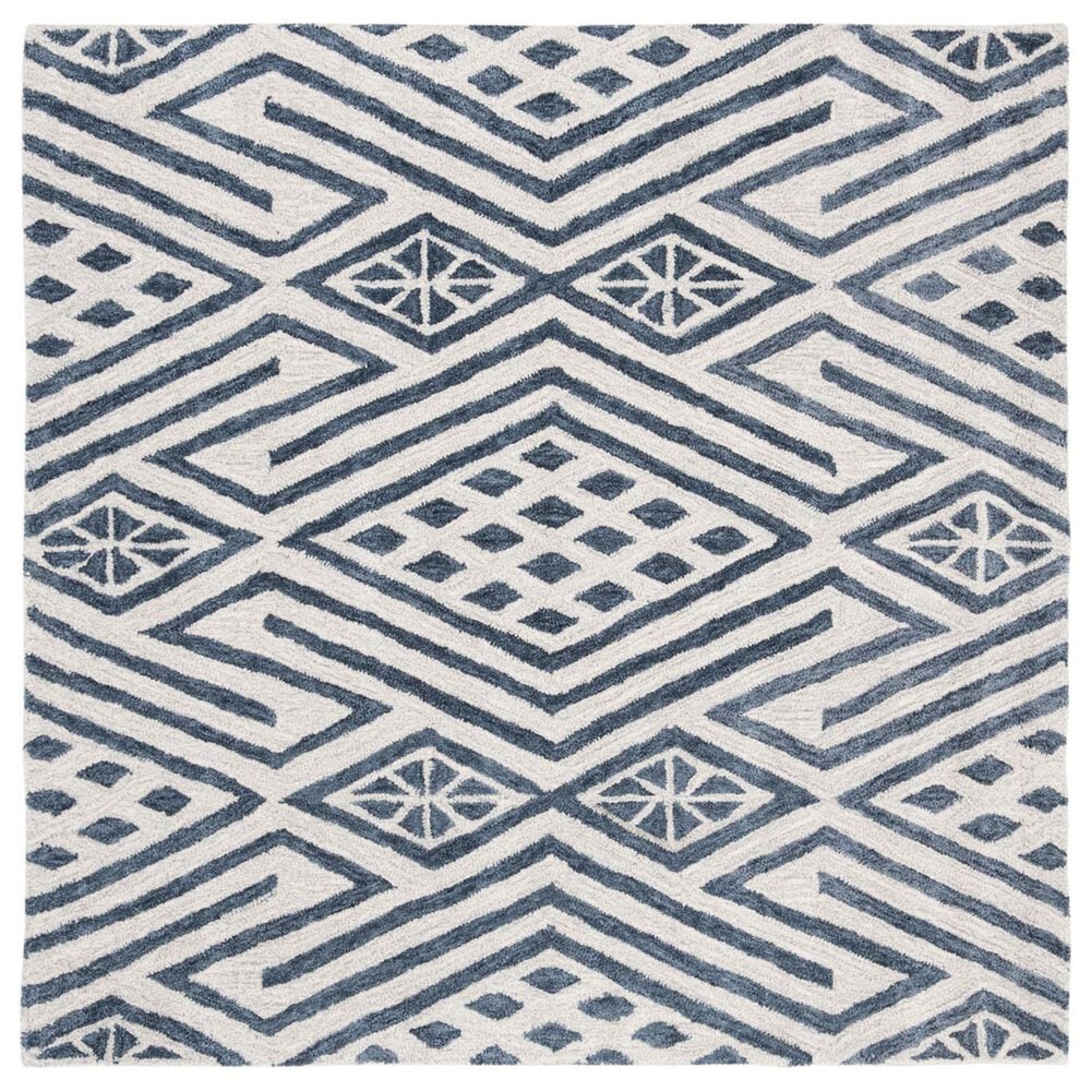 Safavieh Micro-Loop MLP611M 5" Square Blue and Ivory Area Rug, , large
