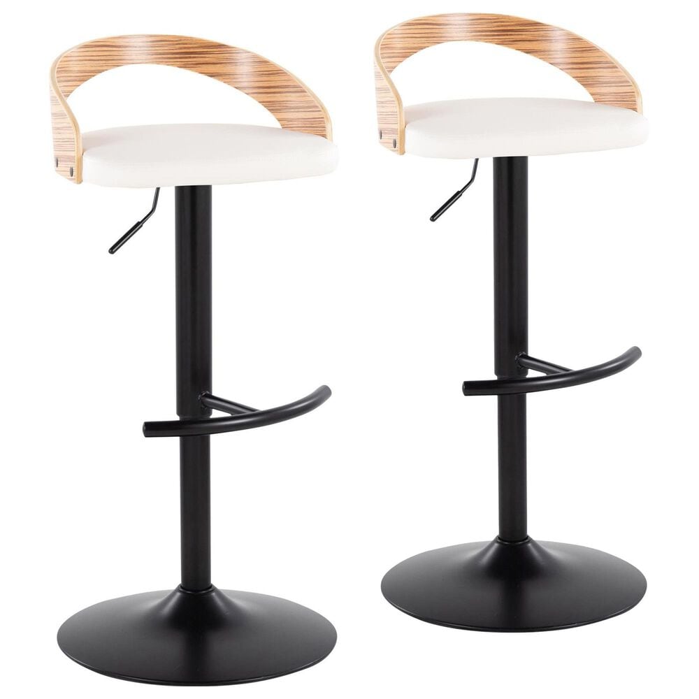 LumiSource Grotto Swivel Barstool with White Faux Leather Upholstery in Black and Zebra (Set of 2), , large