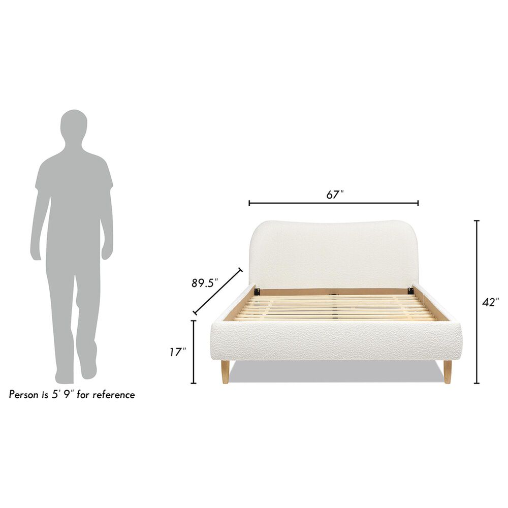 Jennifer Taylor Home Roman Queen Platform Bed with Ivory White Upholstered in Natural Whitewashed, , large