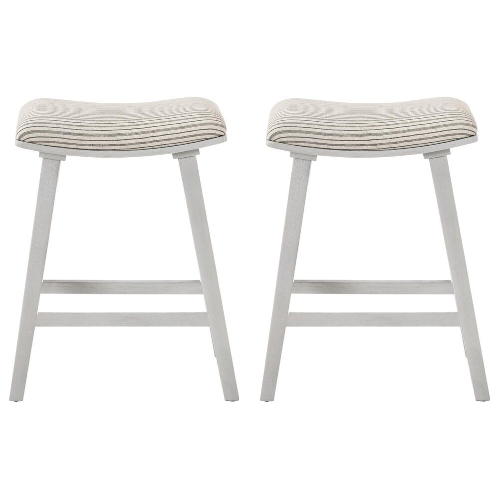 Office Star Products Coley 24&quot; Counter Stool with Cream Pin Stripe Cushion Seat in White Wash &#40;Set of 2&#41;, , large
