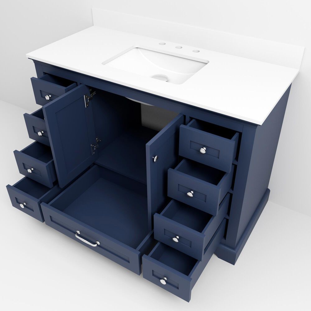 Lexora Home Dukes 48" Single Bathroom Vanity in Navy Blue with 2 cm White Quartz Top and Rectangular Sink, , large