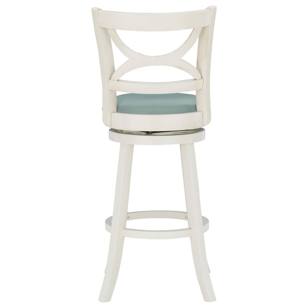 Linon Home Decor Sawyer Swivel Bar Stool with Sky Blue Cushion in Cream, , large