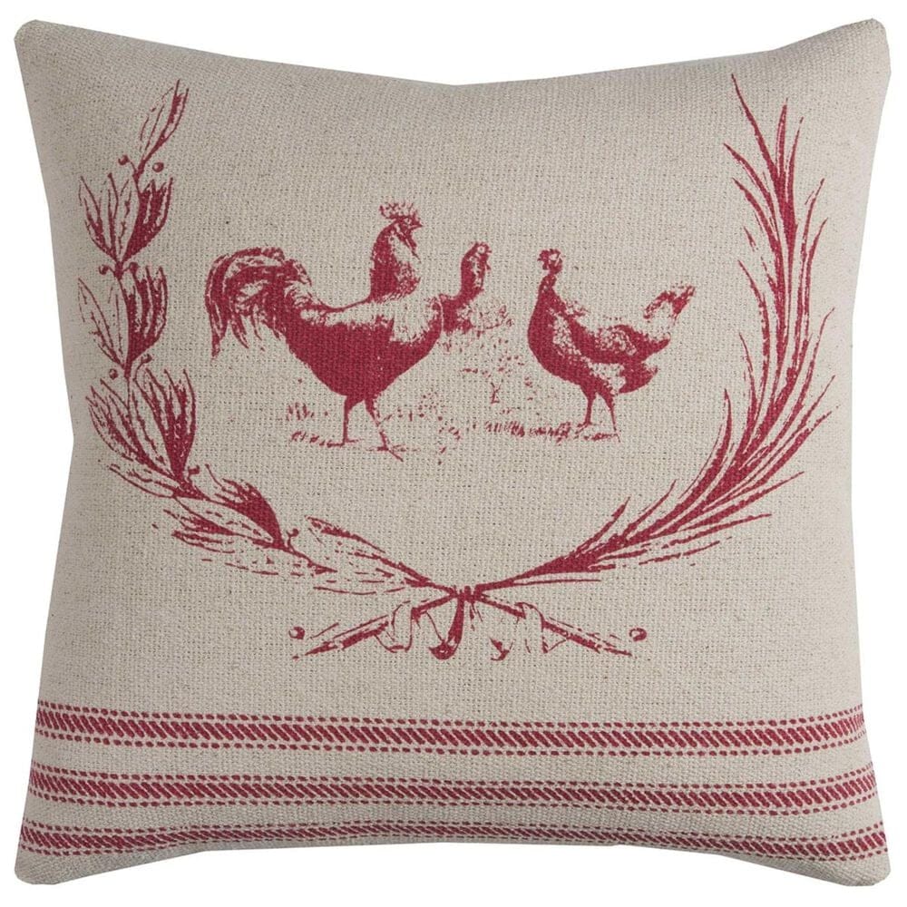 Rizzy Home 20" x 20" Pillow Cover in Natural and Red with Chickens, , large