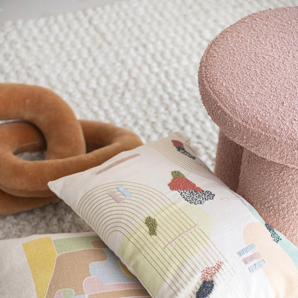 Teak Interiors Upholstered Stool in Pink, , large