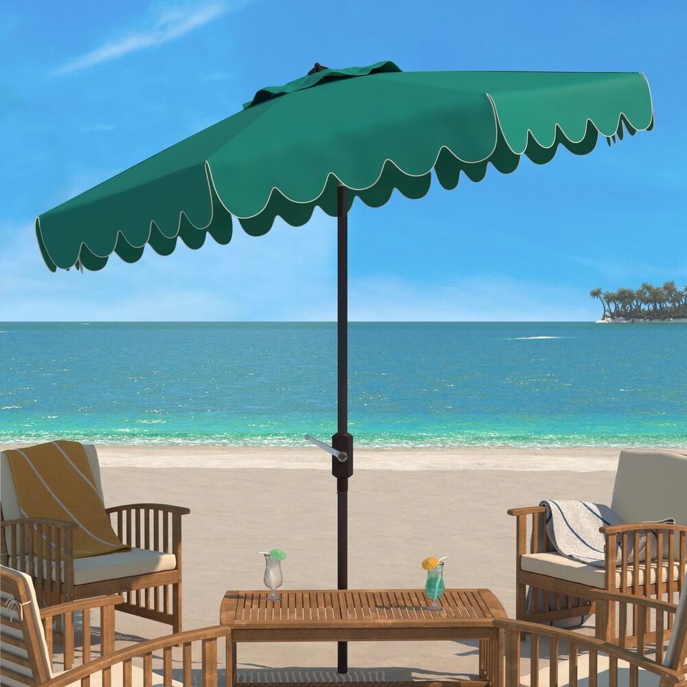 Safavieh Venice Single Scallop 9Ft Crank Hunter Green Outdoor Push Button Tilt Umbrella, , large