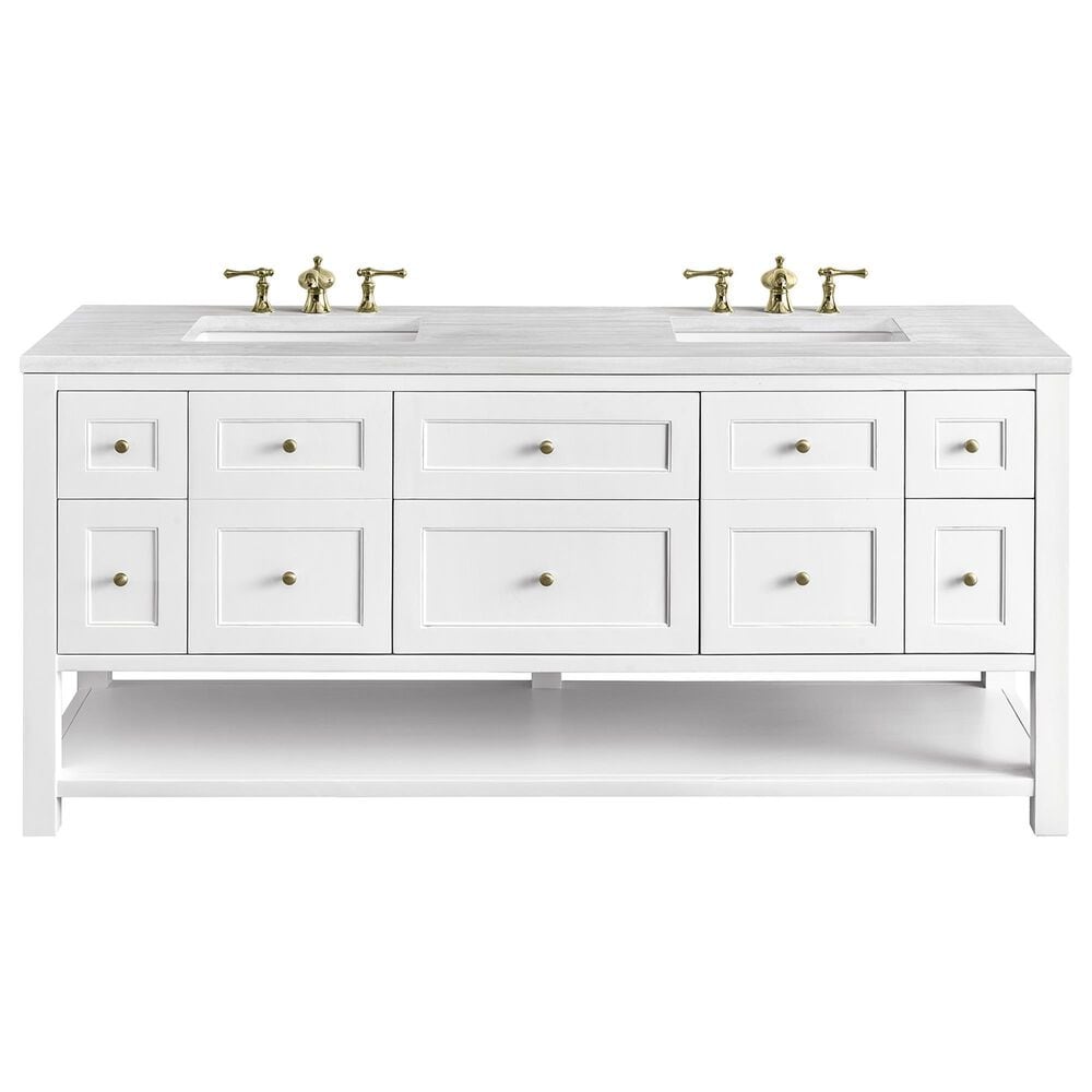 James Martin Vanities Breckenridge 72" Double Bathroom Vanity in Bright White with 3 cm Arctic Fall Solid Surface Top and Rectangular Sinks, , large
