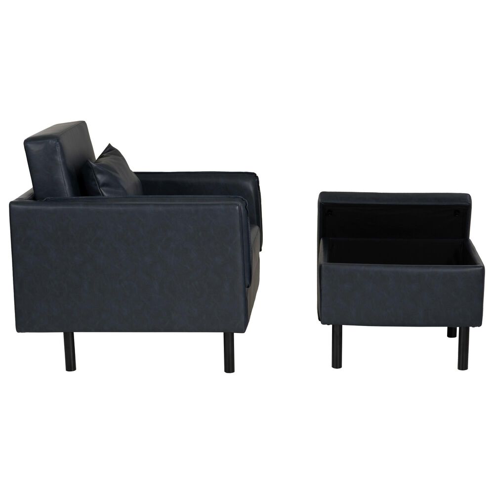 Linon Home Decor Wallis Accent Chair with Ottoman in Navy, , large