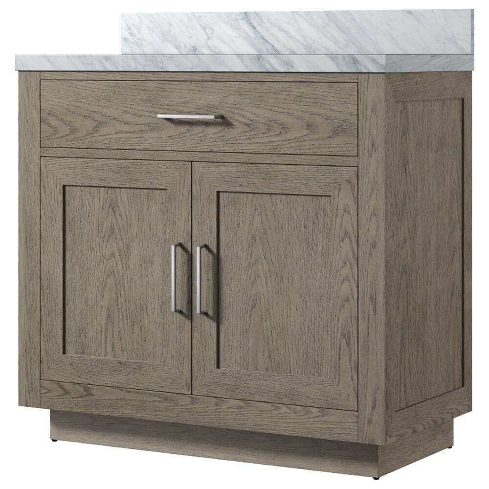Lexora Home Abbey 36" Single Bathroom Vanity in Grey Oak with 2 cm White Carrara Marble Top and Rectangular Sink, , large