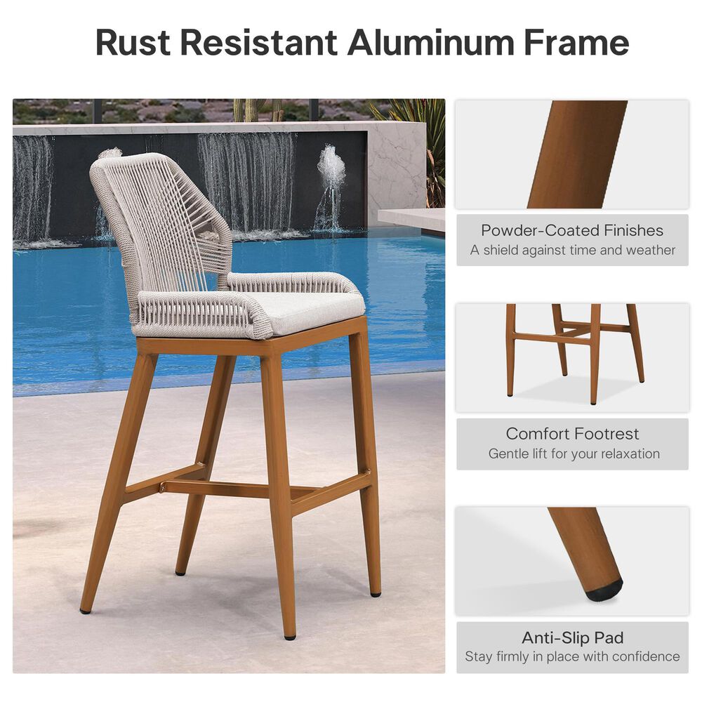 HOMLUX Outdoor Bar Stool with Teak Frame in Grey and Beige (Set of 2), , large