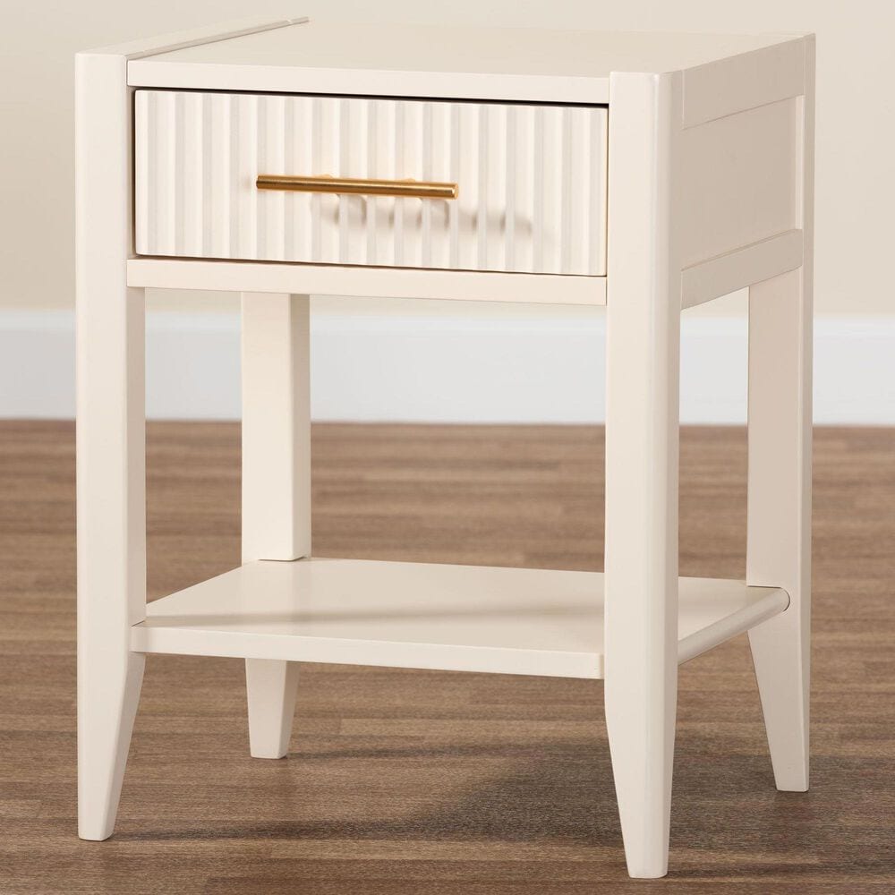 Baxton Studio Primrose 1-Drawer Nightstand in Ivory, , large