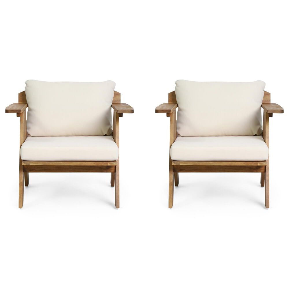 Hearth and Haven Outdoor Club Chair with Beige Cushion in Teak &#40;Set of 2&#41;, , large