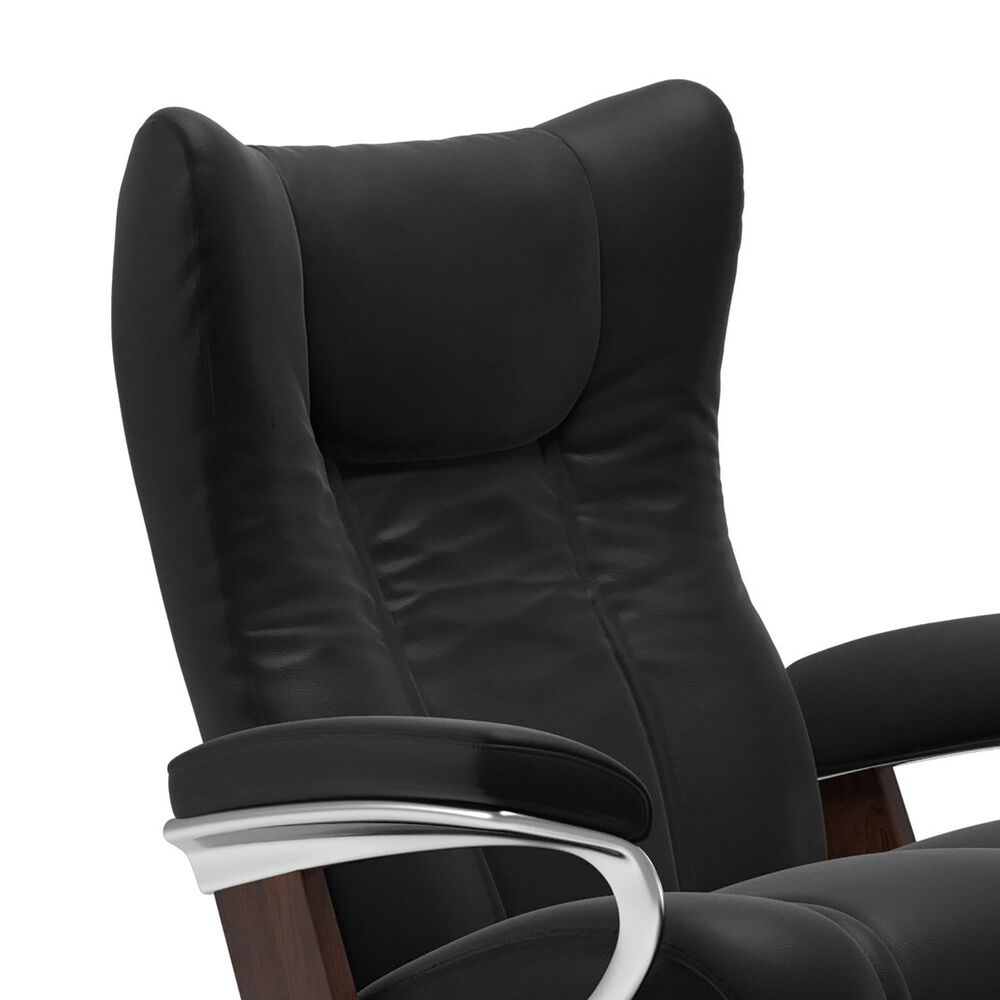 Stressless Wing Large Leather Chair and Ottoman in Paloma Black, , large