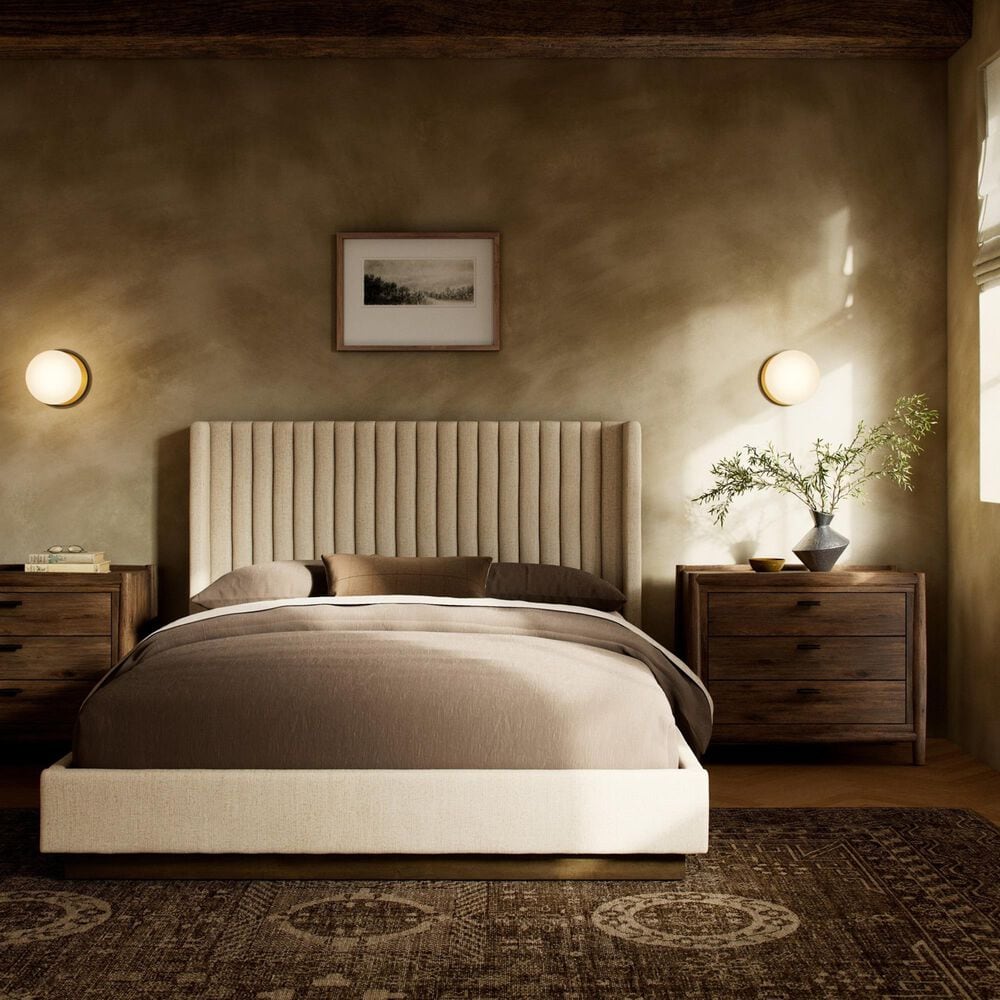 Four Hands Montgomery Queen Wingback Platform Bed in Thames Cream, , large