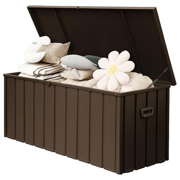 Hearth and Haven 190-Gallon Outdoor Storage Deck Box with Hydraulic Piston in Dark Brown, , large