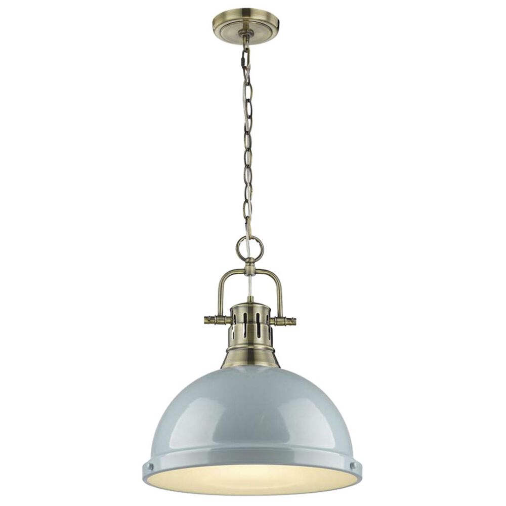 Golden Lighting Duncan 1-Light Pendant with Chain in Aged Brass with a Seafoam Shade, , large