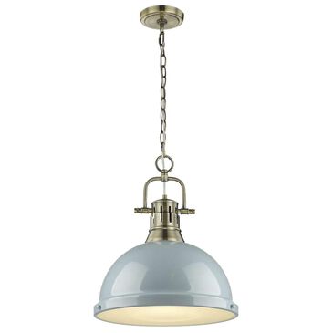 Golden Lighting Duncan 1-Light Pendant with Chain in Aged Brass with a Seafoam Shade, , large