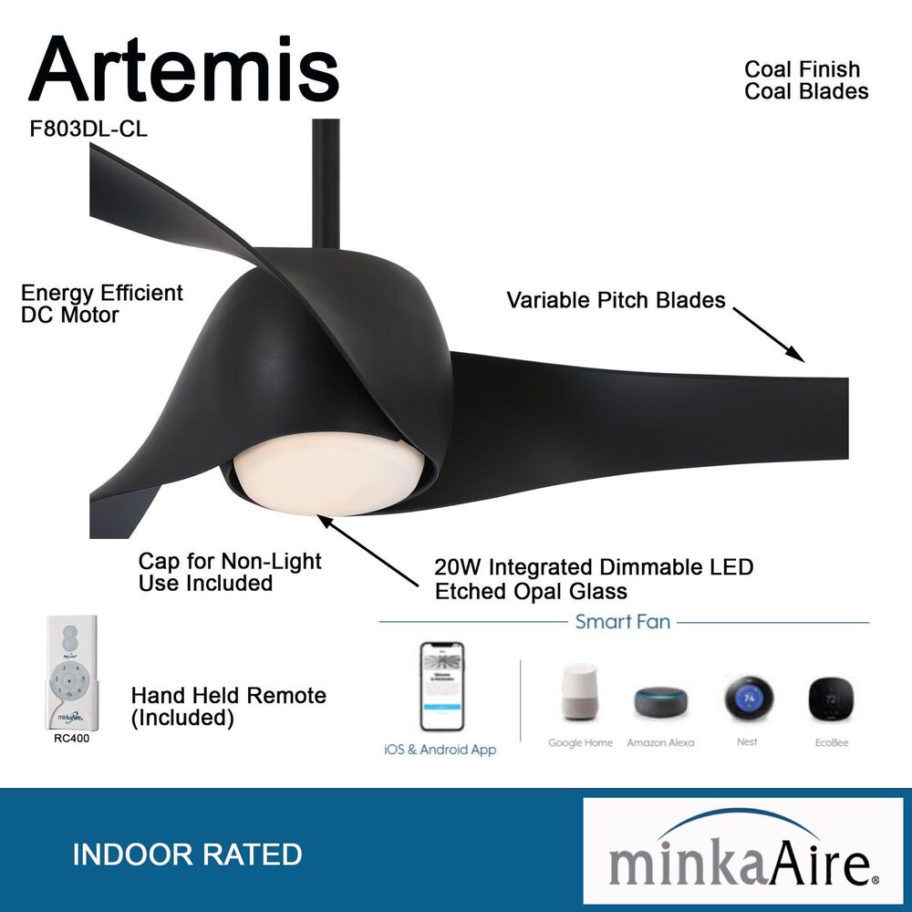Minka-Aire Artemis 58" Smart Celling Fan with LED Light in Coal, , large