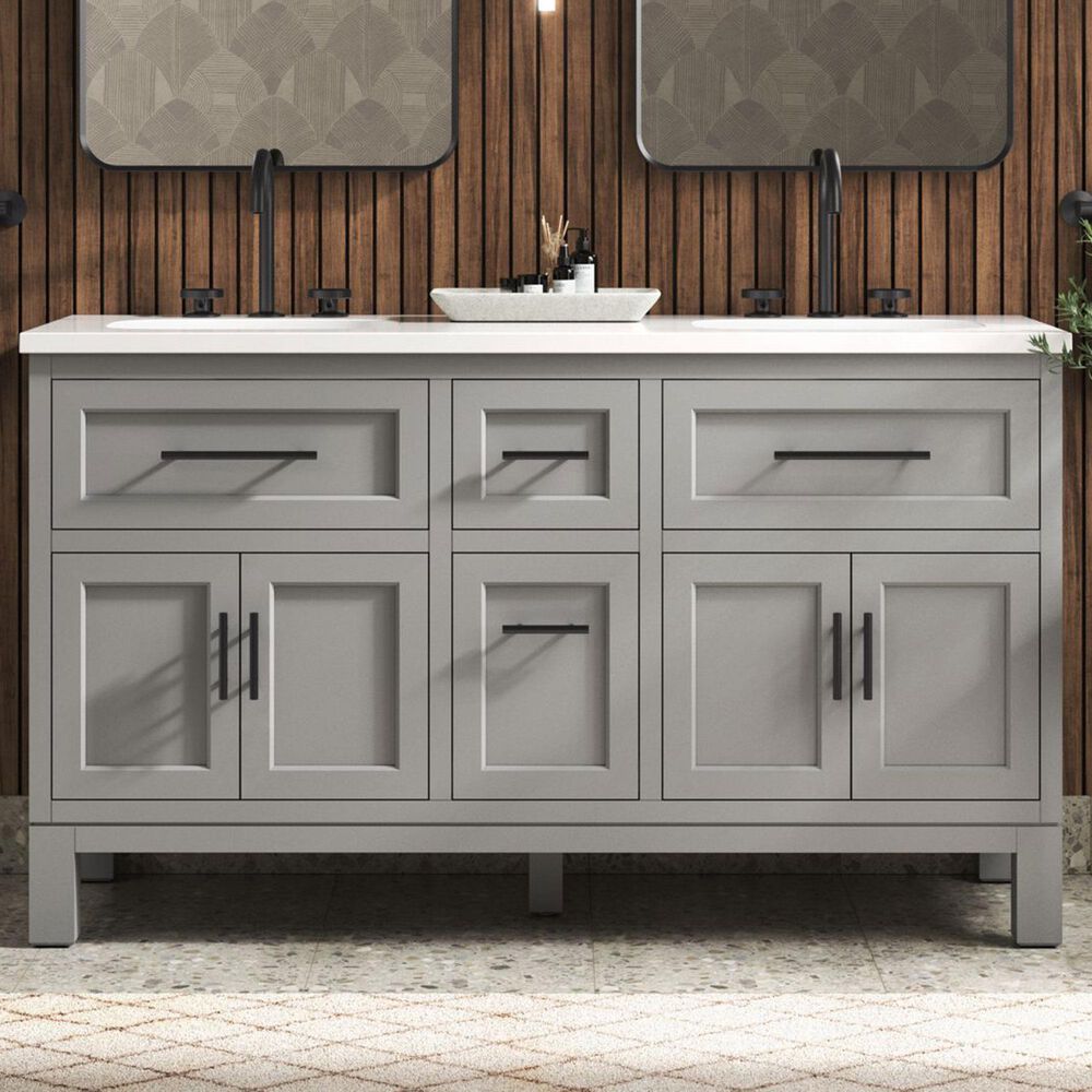 Kohler Quo 60&quot; Double Bathroom Vanity in White with 3 cm Pure White Quartz Top and Oval Sinks, , large