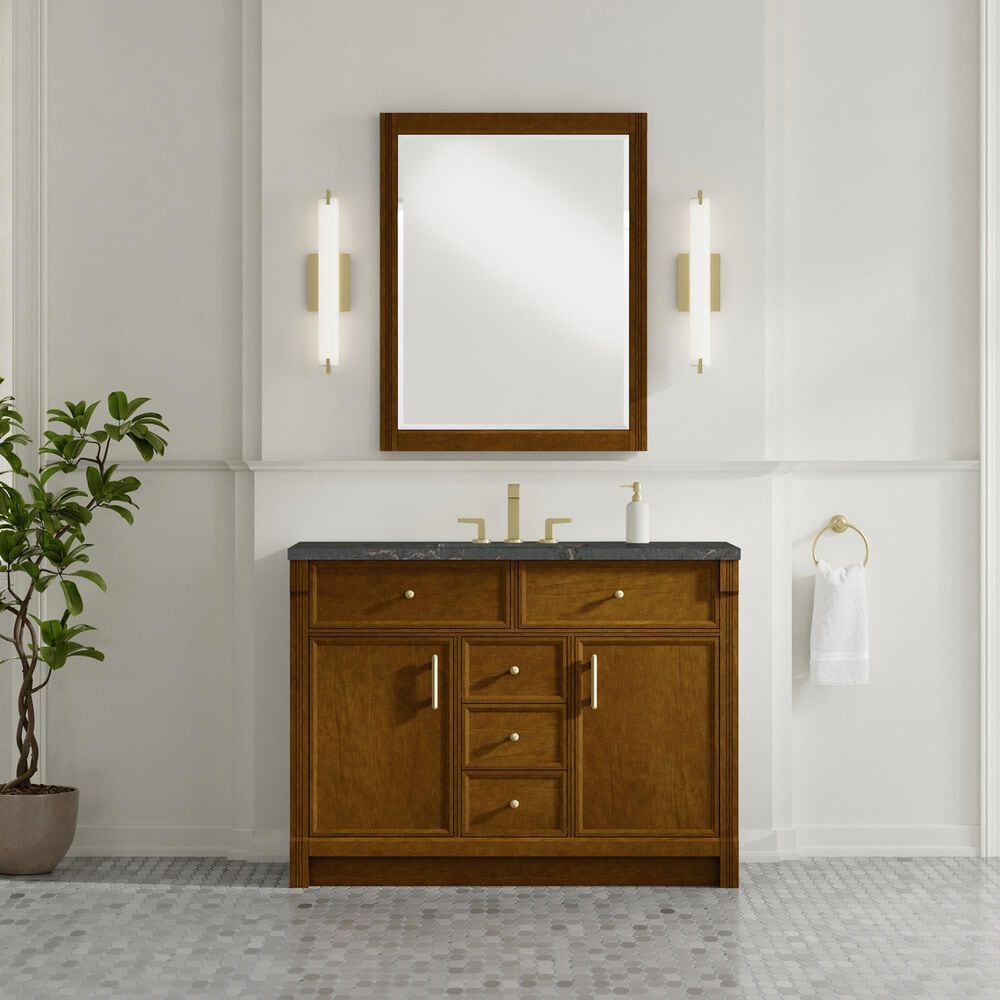 James Martin Bellshire 48" Single Bathroom Vanity in Honey Oak with 3 cm Parisien Bleu Silestone Top, Rectangular Sink and FreePower Wireless Charger, , large