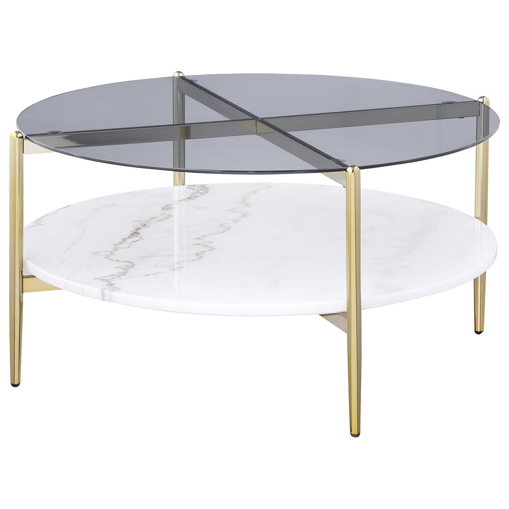 Coaster Jonelle Coffee Table in White, Gold and Smoke Gray, , large