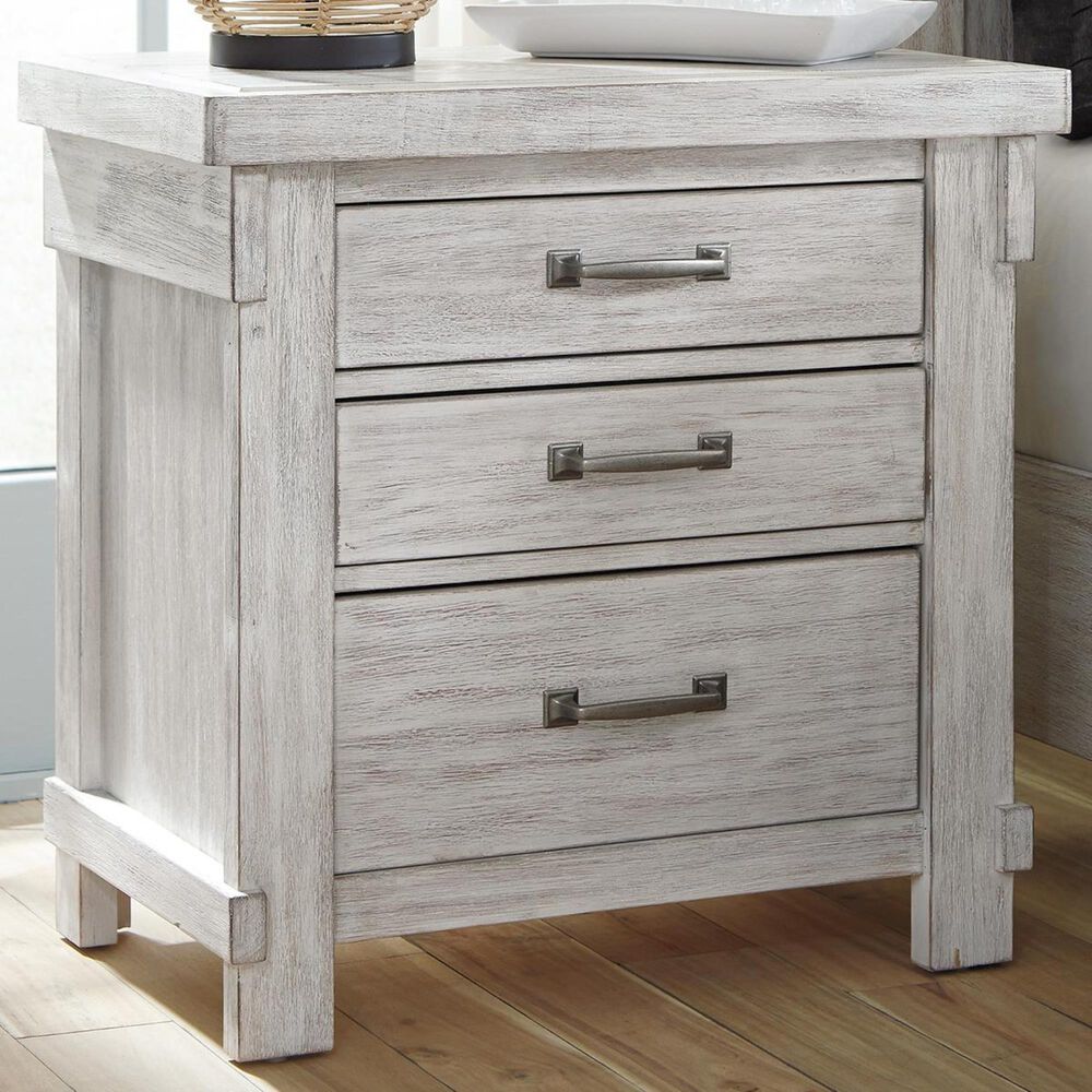 Signature Design by Ashley Brashland 3 Drawer Nightstand in White with USB Ports, , large